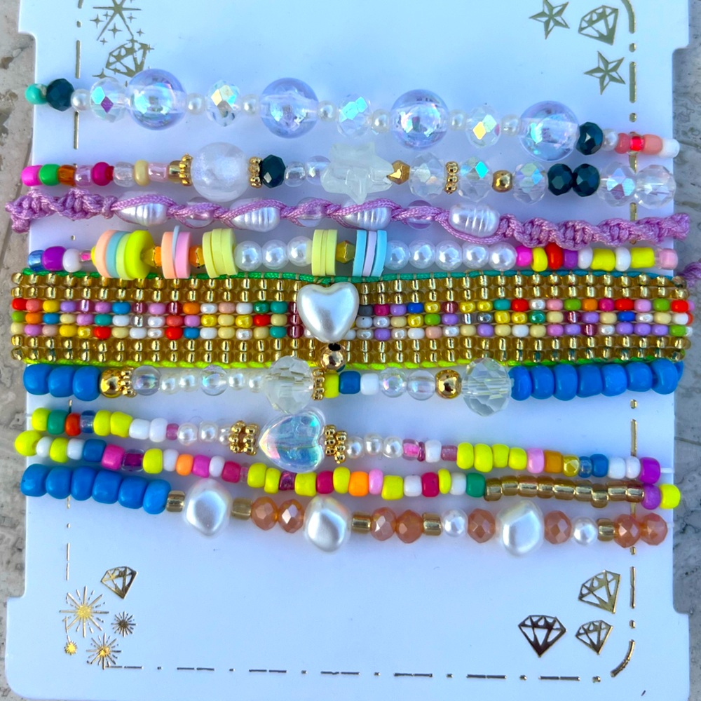 Handmade Colombian beaded blue theme bracelets.